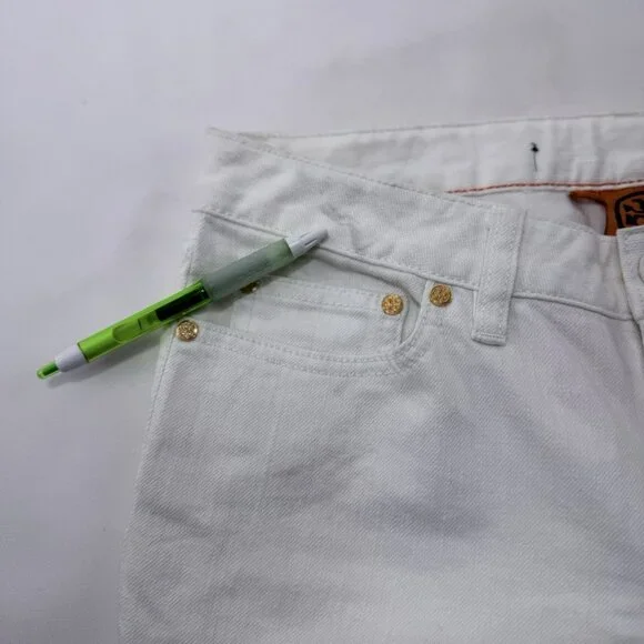 Tory Burch Skinny Jeans Pants Women Sz 28 White Embroidery Designer Logo Preppy - Picture 7 of 12